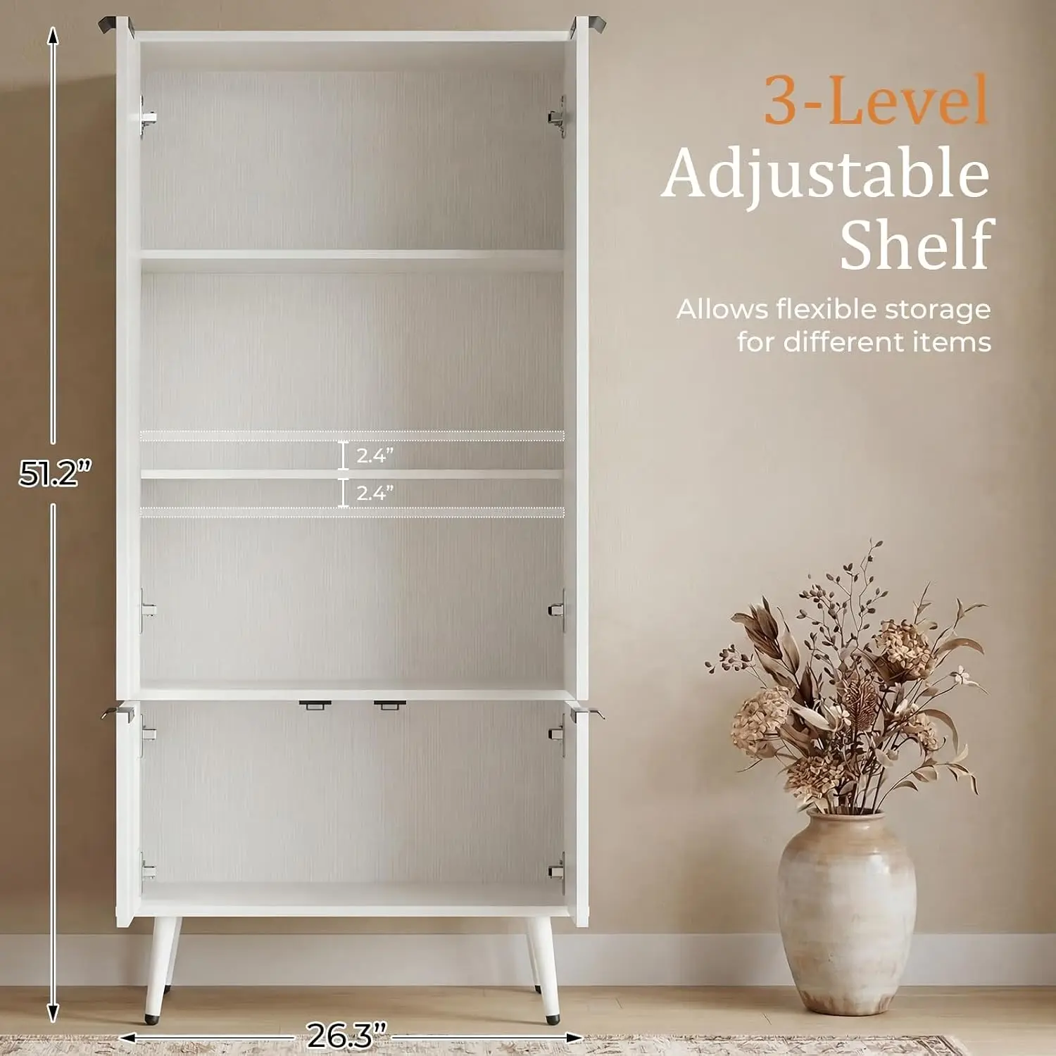 Kitchen Pantry Cabinet with Waved Grooved Doors, 51
