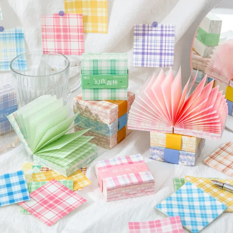 200 pz/pacco Griglia Semplice Note Quadrate Memo Non appiccicoso Diario A Scacchi Messaggio Materiale Decorazione per Junk Journal