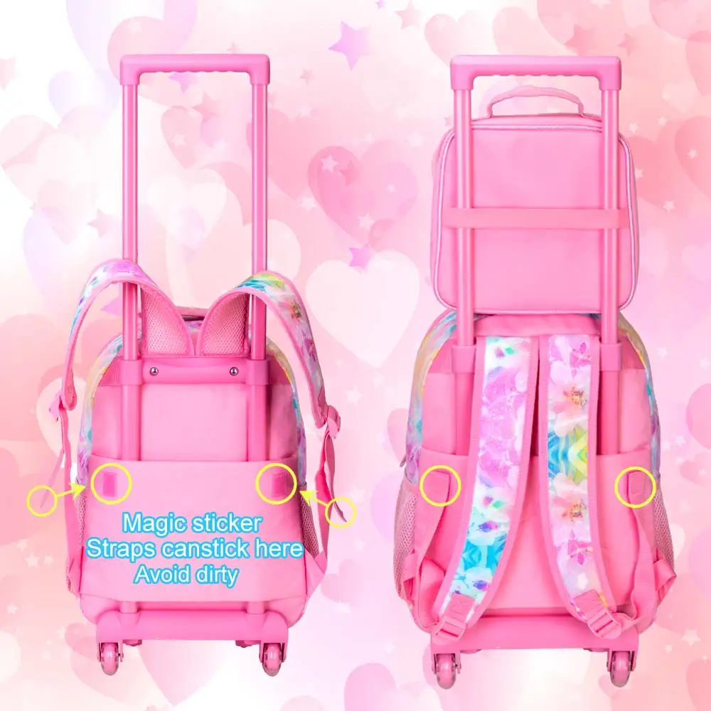 Rolling Backpack for Girls and Boys,Kids Unicorn Bookbag with Roller Wheels, Suitcase School Bag Set