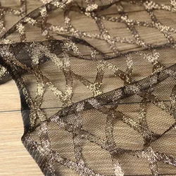 Gold Crinkles Pleated Mesh Fabric  Embroidered Lace Fabric Mesh Fabric Appliqued Wedding Clothing Dressing Making Sold By Meter