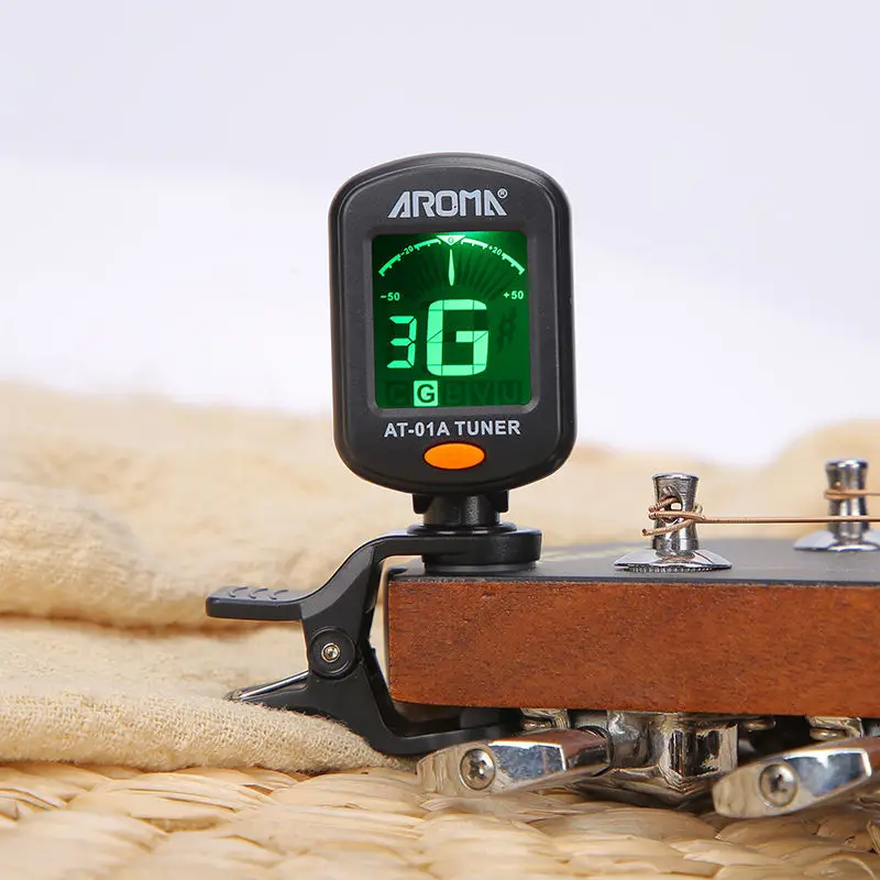 Aroma AT-01A Clip-on จูนเนอร์กีตาร์กีตาร์เบส Ukulele ไวโอลิน Chromatic Tuner