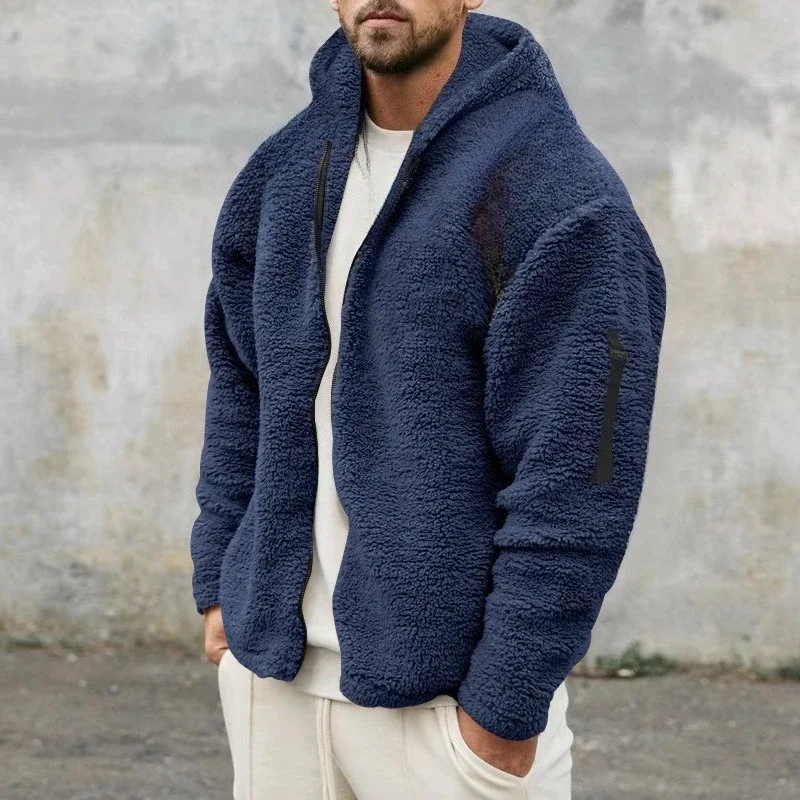 

Jacket Men's Autumn and Winter Double-sided Fleece Warm Jacket Comfortable Fashion Loose Hooded Casual
