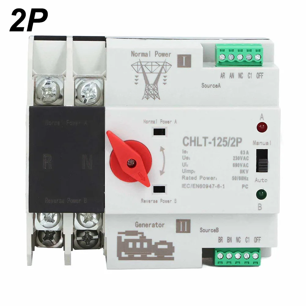 Din Rail 2P 3P 4P ATS Dual Power Automatic Transfer Switch Electrical Selector Switches Uninterrupted Power 63A Accessories