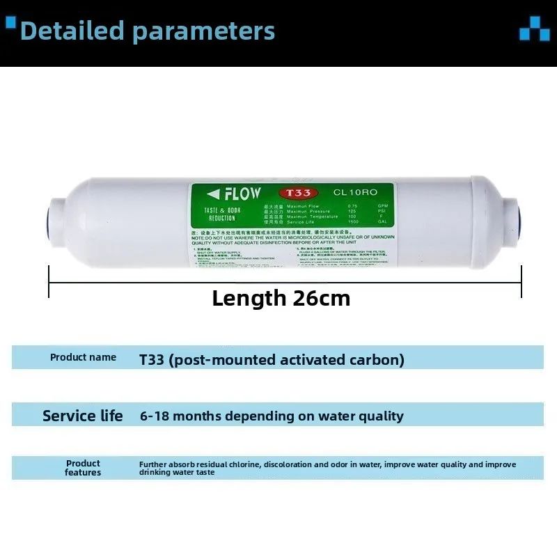 T33 Activated Carbon Inline Filter Replacement for RO Reverse Osmosis System