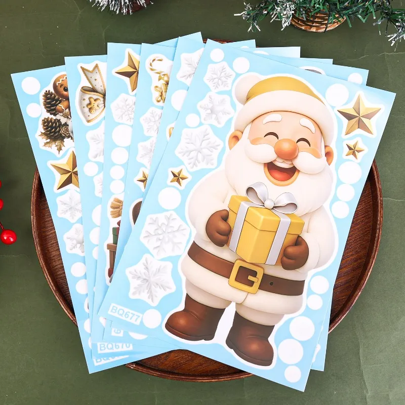Christmas Snowflake Santa Claus Window Stickers Cartoon Xmas Tree Elk Bell Party Sticker New Year Party Festive Sticker Decor