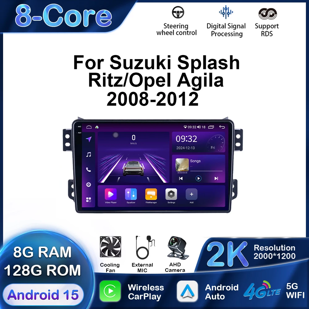 Car Multimedia Player For Suzuki Splash Ritz/Opel Agila 2008-2012 Android GPS Navigation Carplay Auto Stereo Radio Stereo DSP