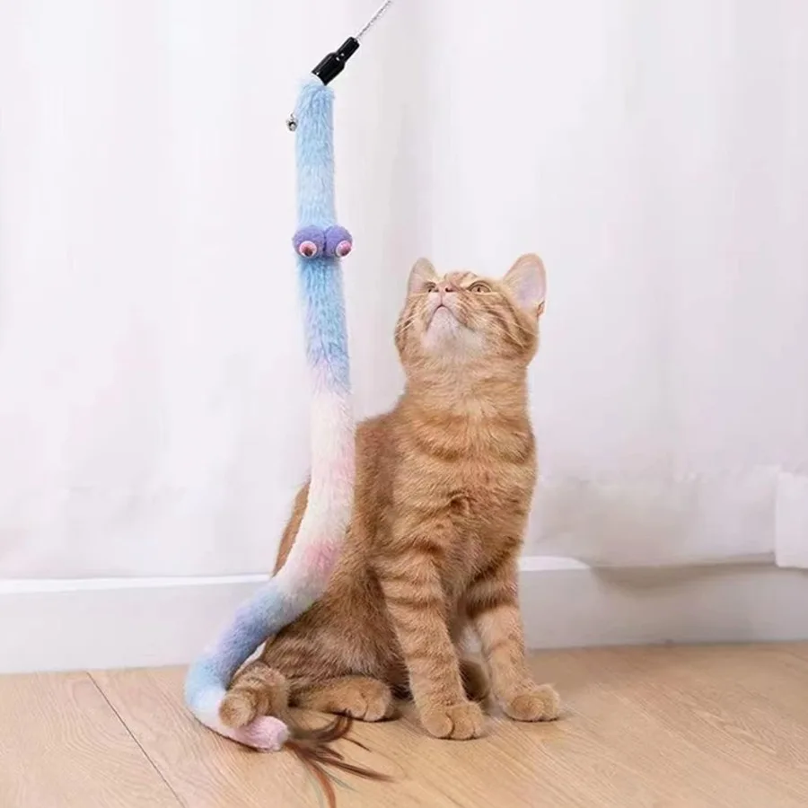 ألعاب القطط للعب في الأماكن المغلقة قوس قزح القط العصا اللعب ريشة يقلب أفخم الكرة القط لعب لعبة الريشة التفاعلية للعب دعابة و Cha #5