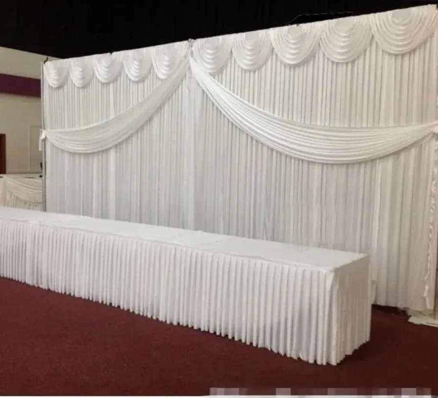 10x10FT/10x20FT White Ice Silk Wedding Backdrop Curtain With Elegant Swags Stage Background for Event Party Church Decoration