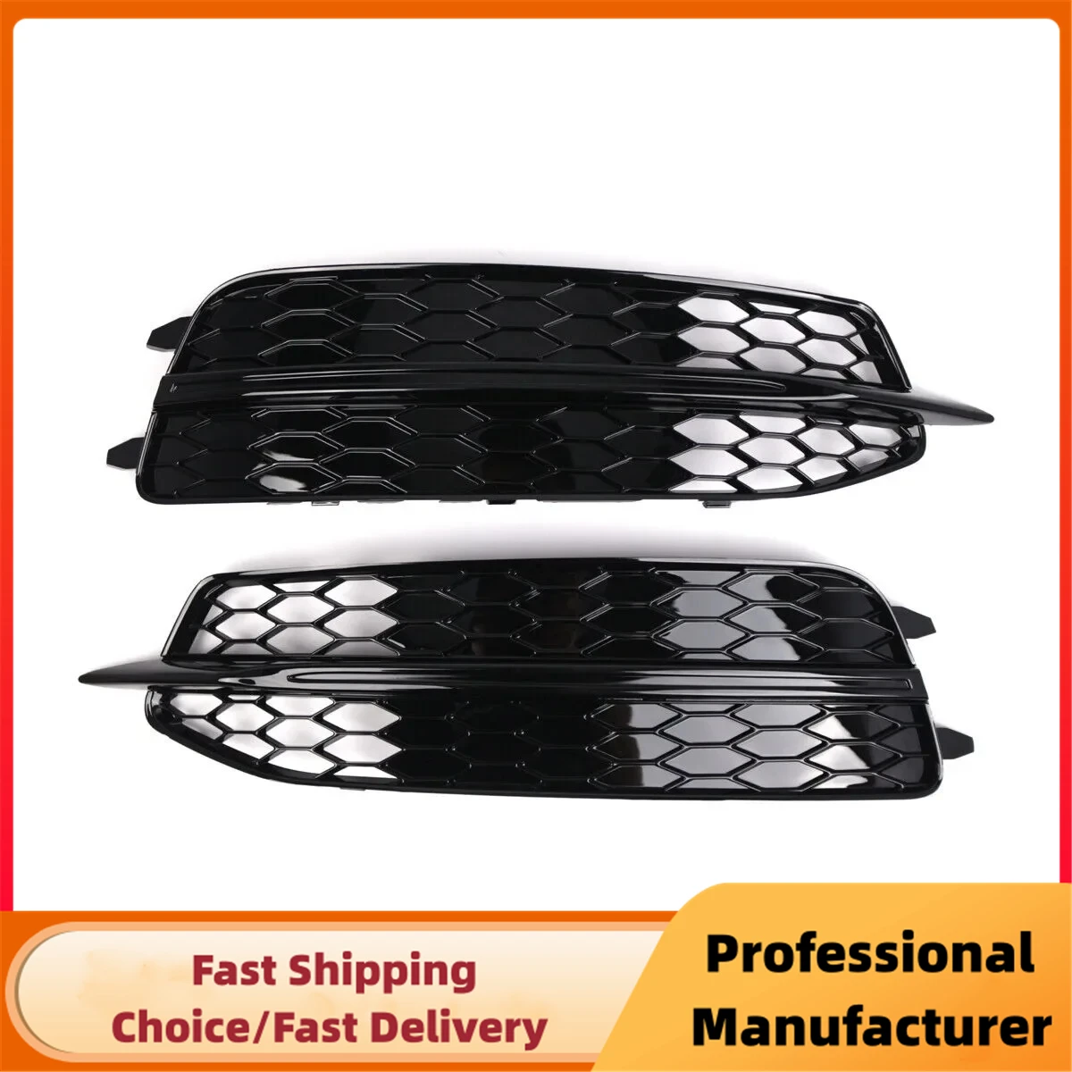 Glossy Black Front Bumper Fog Lamp Grille For AUDI A6 C7 S-Line 2012 2013 2014 Pair Honeycomb Fog Light Grill Covers