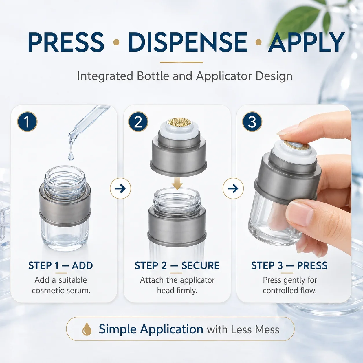 5ML 6D Microcrystal Serum Applicator Bottle Refillable Press Dispensing Skincare Essence Tool for Face Body Home Salon Travel - view 3