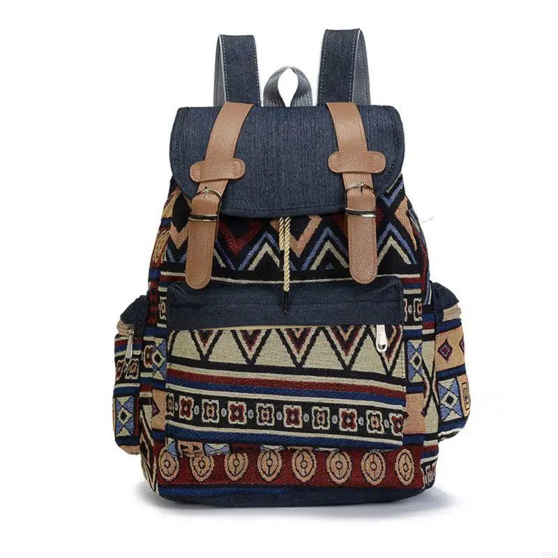 X90D Damen Canvas Vintinge Rucksack Ethnischer Rucksack Bohemian Daypack Schultasche