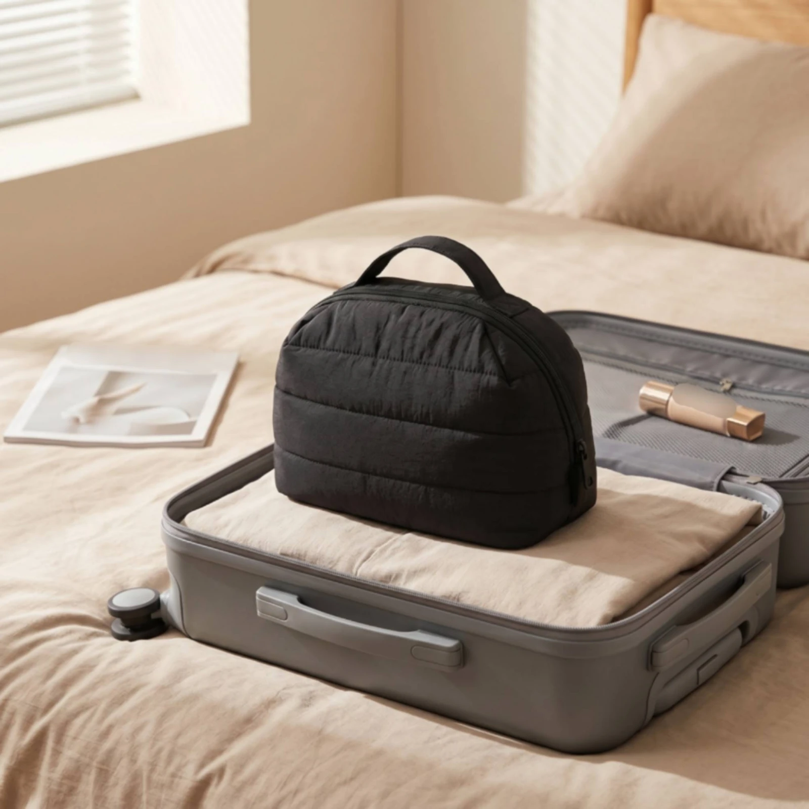 Makeup Bag with Divider Wipeable Makeup Bag with Handle Cosmetic Case Organizer Organized Easy to Clean