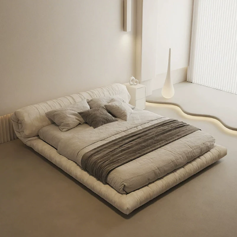 Grounded Bedrooms Bed Accessories Decoration Beige Japanese Household Bases Bed Double Modern Style Letto Matrimoniale Furniture