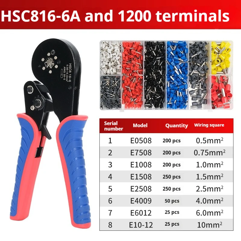 Ferrule Crimping Tool Kit HSC8 16-6  Hexagonal Wire Ferrule Crimper Set Wire End Ferrule Terminals Tubular Crimping Tools