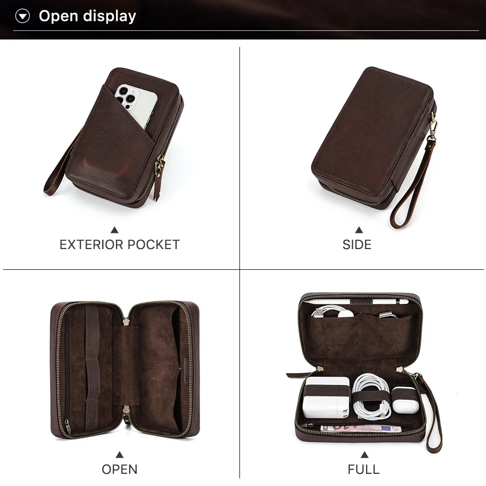 Echtes Leder Tragbare USB Daten Kabel Lagerung Tasche Kopfhörer Fall Elektronische Zubehör Gadgets Digital Organizer Box Beutel – Detail 6