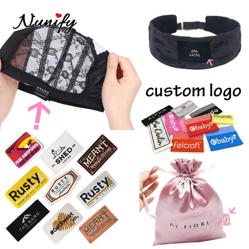 

Nunify Custom Wig Logo Tags Of Cloth Label Personalized Brand For Wig Grip Printed Cotton Woven Sew Tags Organic Ribbon Labels