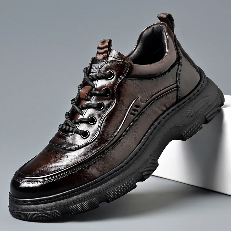 

Мужские туфли 2026: Новые повседневные кожаные туфли с мягкой подошвой, мужские спортивные туфли на толстой подошве, универсальная мужская обувь