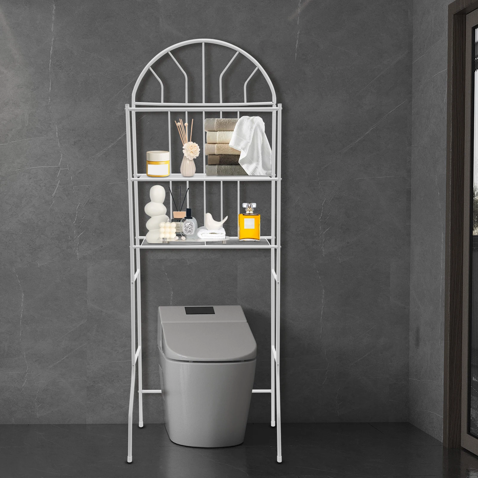 Three-Tier Over-The-Toilet Storage Shelf Floor Standing 63x34x177cm with 25kg Load Capacity Bathroom Organization Rack