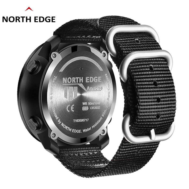 NORTH EDGE jam tangan untuk pria, APACHE 50mm luar ruangan lari berenang olahraga pria jam tangan Altimeter kompas tahan air 50M Reloj Hombre