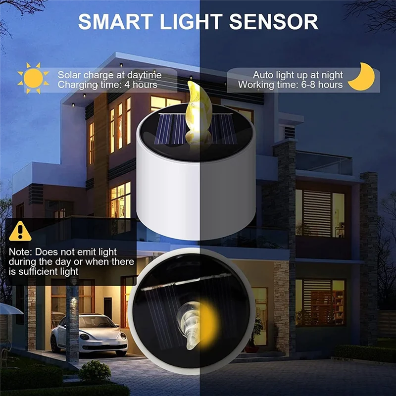 AT02-Paquete de 6 luces de té solares LED impermeables, velas parpadeantes sin llama para exteriores con sensor de luz