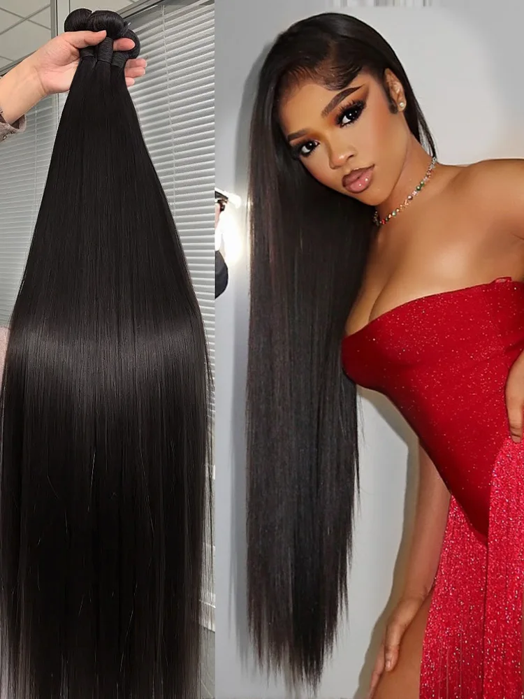 

12A Бразильские прямые человеческие волосы 3, 4 пучка 30, 34 дюйма, 100% необработанные девственные волосы Remy, пучки наращивания, двойной уток, оптовая продажа