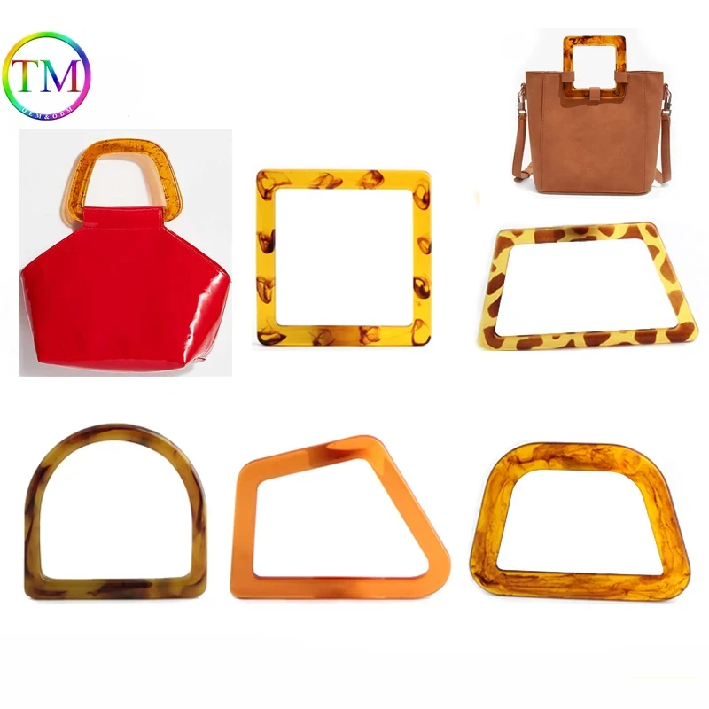 Bolsos de mano de forma cuadrada con mango de resina de carey, piezas de fabricación de bolsos de cuero para mujer, Asa de forma cuadrada