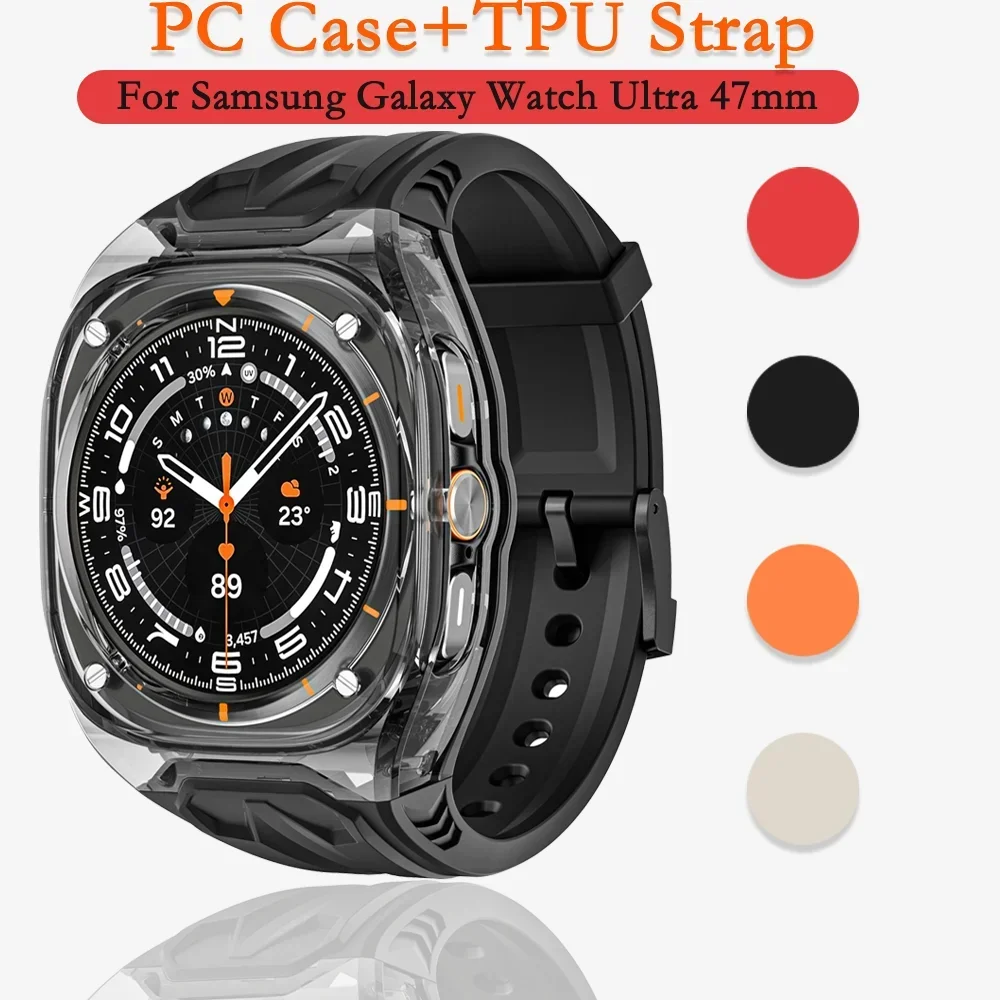 PC-Gehäuse + TPU-Armband für Samsung Galaxy Watch Ultra 47 mm, bequemes, integriertes, modifiziertes Armband, Galaxy Watch Ultra-Gürtel