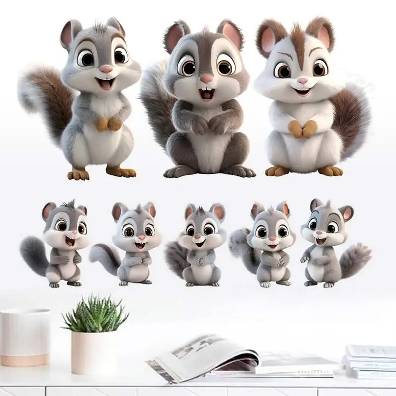 6/7/8/9 PCS  Cute Squirrel  Creative Self-Adhesive Wall Stickers Bedroom Entryway Living Room Porch Home Decoration Decals M821