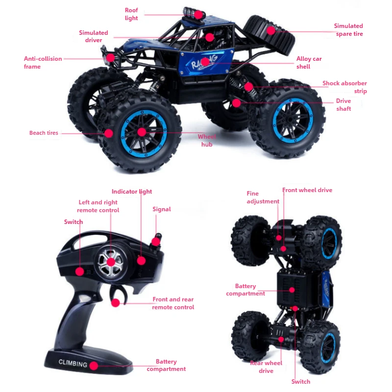 لعبة سيارة أشياء رائعة هدية مضحكة ترقية 1:14 سيارات Rc عالية السرعة 4WD، شاحنة Rc للتسلق على الطرق الوعرة، ألعاب للأولاد