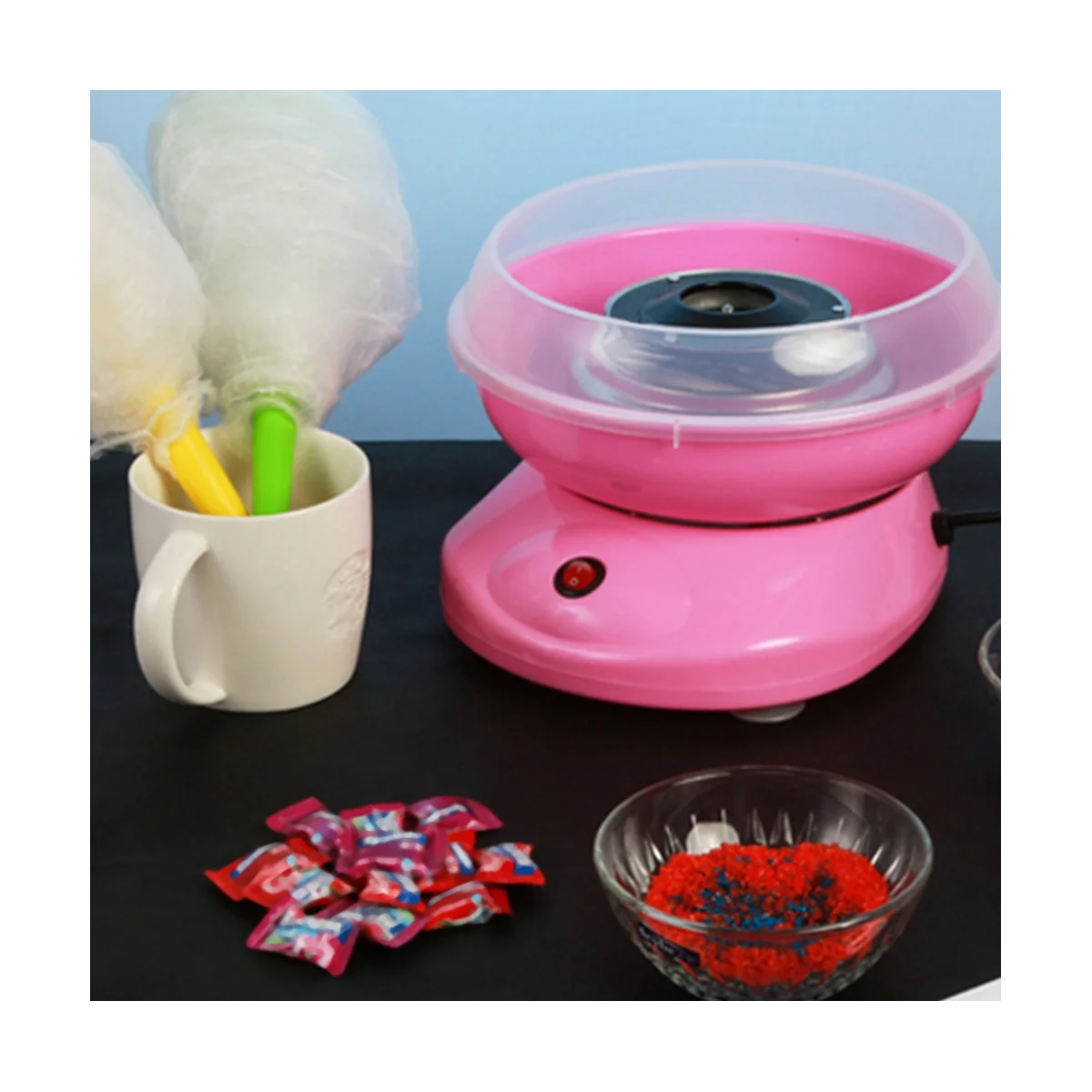 เครื่องทำ gulali DIY อ่อนหวานไฟฟ้าเครื่องทำมาร์ชเมลโล่เครื่องทำน้ำตาลแบบพกพาขนาดเล็กไหมปลั๊ก EU สีแดง