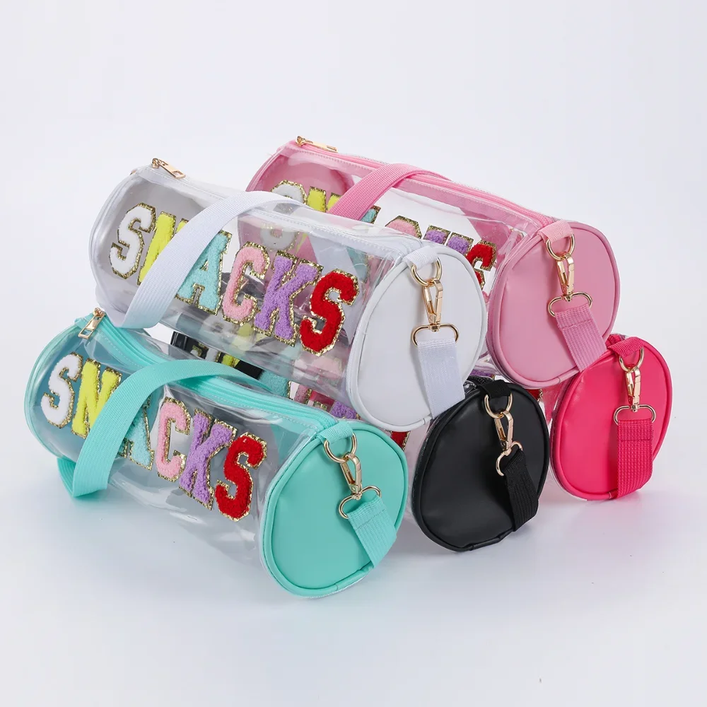 

Clear PVC Crossbody Sling Bags Women Fashion Cute Letter Patches Shoulder Bag Female Simple Versatile Candy Color Snack Bag