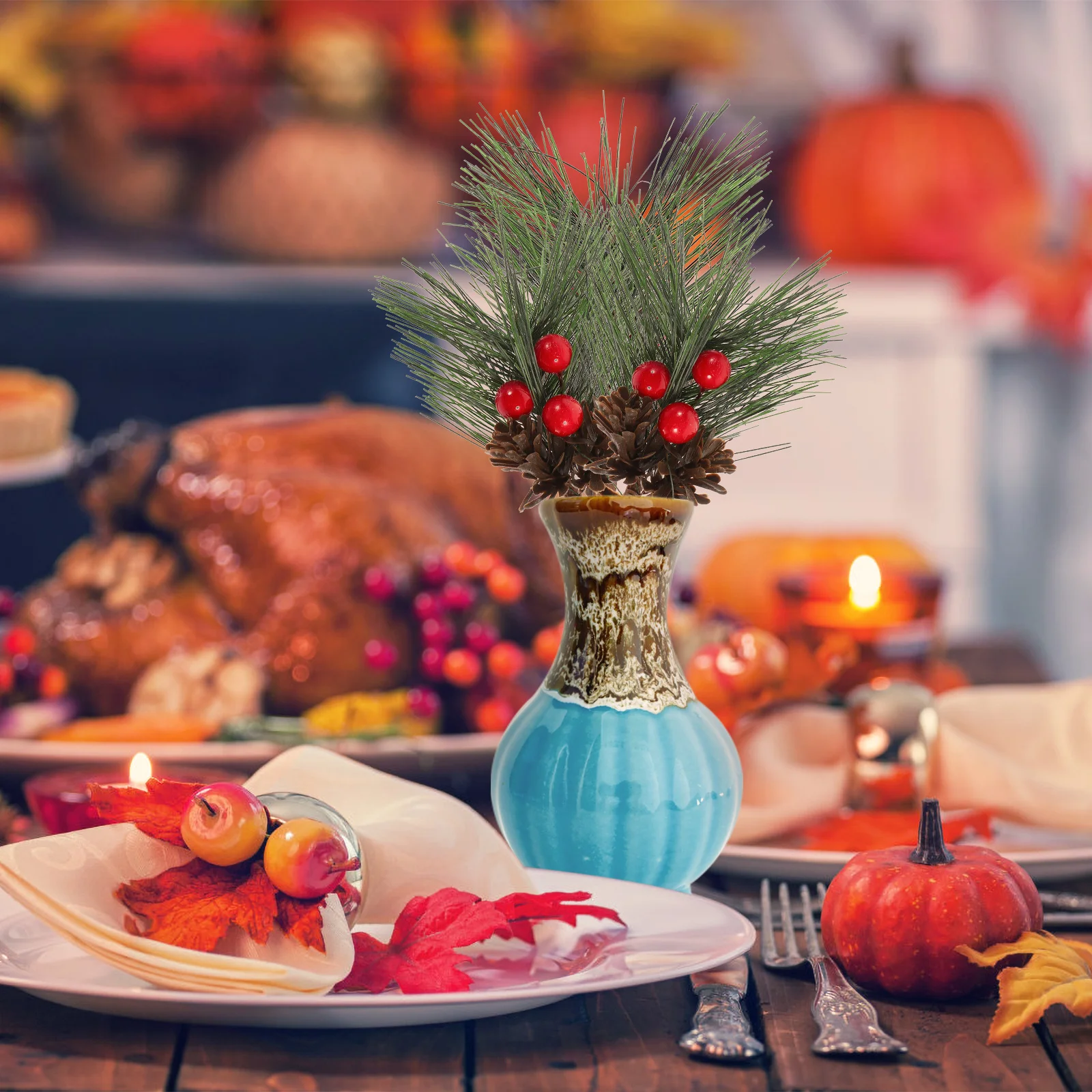 10pcs Artificial Berries Stems Simulation Berries Decor For Christmas Vase Filler Diy Craft Xmas Party Table Centerpiece Home