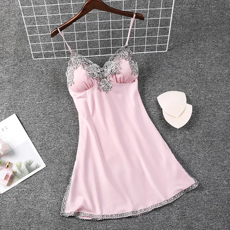 Chemise de nuit en dentelle pour femme, chemise de nuit à bretelles sexy, robe de nuit en satin pour femme, vêtements de détente, été