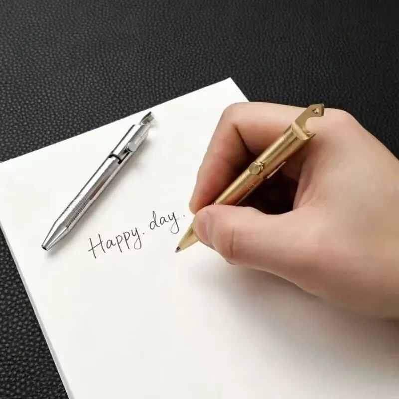 Bronze Telescopic Pen with Bottle Opener, EDC Portable Ballpoint Pen, Replaceable Pen Core,  Keychain Pen, Business Office Gift