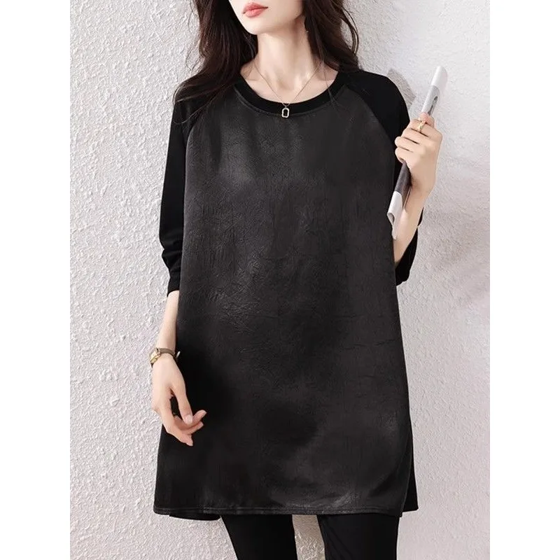 

Осенняя футболка средней длины с длинными рукавами, женский утягивающий топ свободного похудения