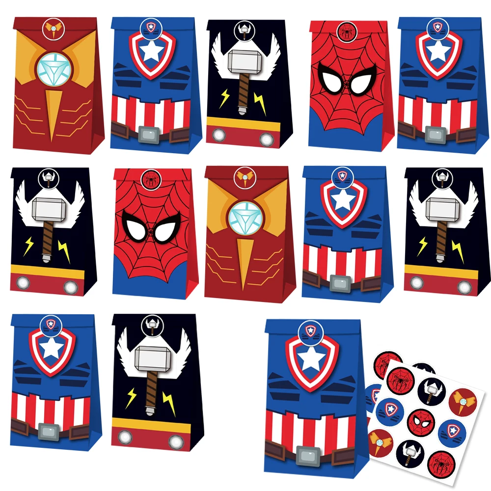 Décorations d'anniversaire Avengers Thor, 4/12/24 pièces, sacs à bonbons, boîtes cadeaux, décorations de fête pour anniversaires, Halloween, Noël