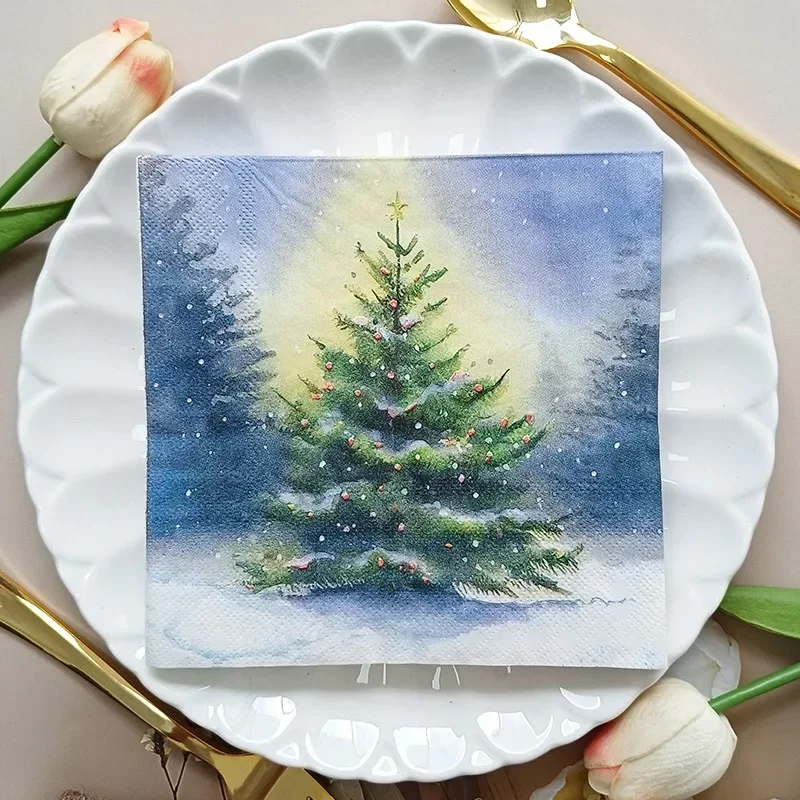 20pcs/Pac 2-Ply Snowy Christmas Tree Printed Napkins Christmas Collection Party Disposable Paper Placemats Butterfly Bart Paper