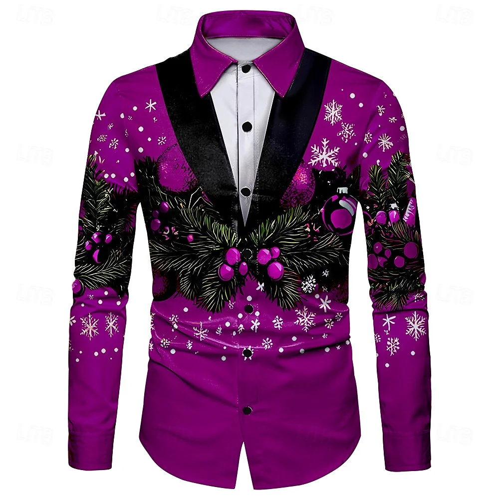 2024 Christmas suit button suit shirt HD pattern soft and comfortable healthy material fashion new blue purple plus size US size