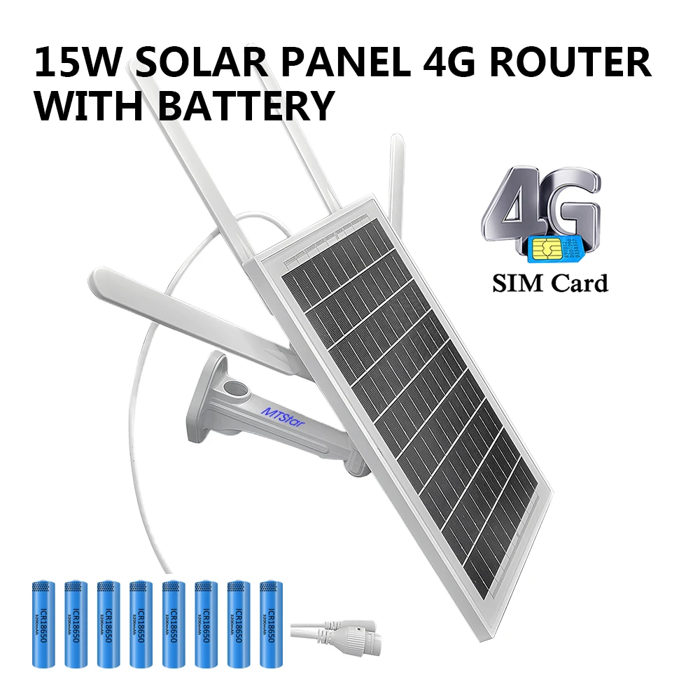 15W Solar Panel 4G Router Insert SIM card with 8pcs 18650 batteries, WiFi hotspot, RJ45 connector, Type-C charging port