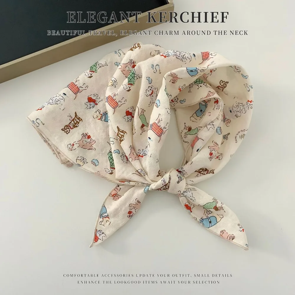 

Simple Cashew Small Square Scarf Cherry Floral Printed Silk Scarf Korean Headband Square Handkerchief Scarf Accessories