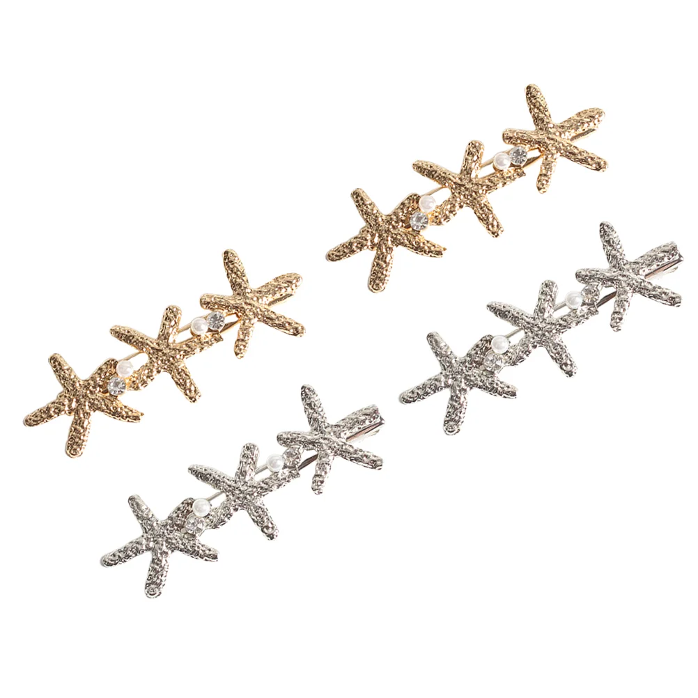 4 Pcs Girl Hair Clip Women's Pin Accessories Japanese and Korean Barrettes Sea Star Pearl Clips