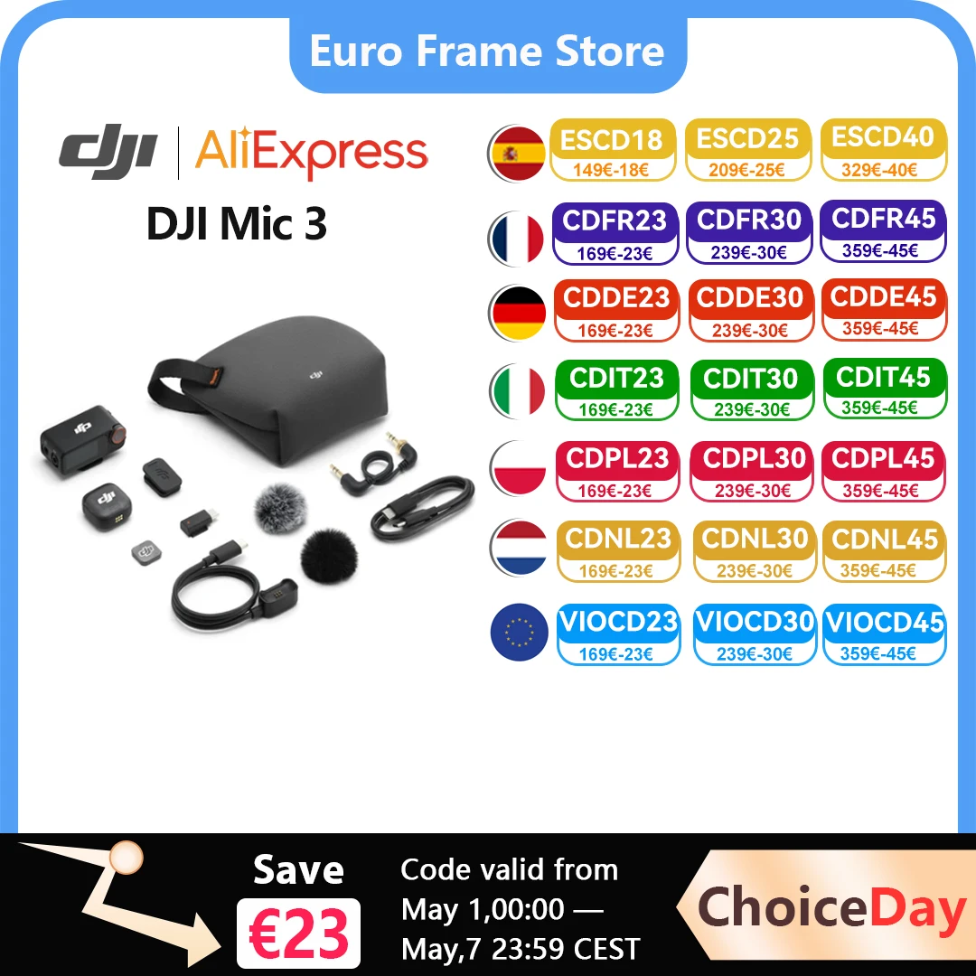 DJI Mic 3 Wireless Lavalier Mic Ultralight Extended Time & Fast Charging 400m Transmission Noise Cancelling Vlog Streaming