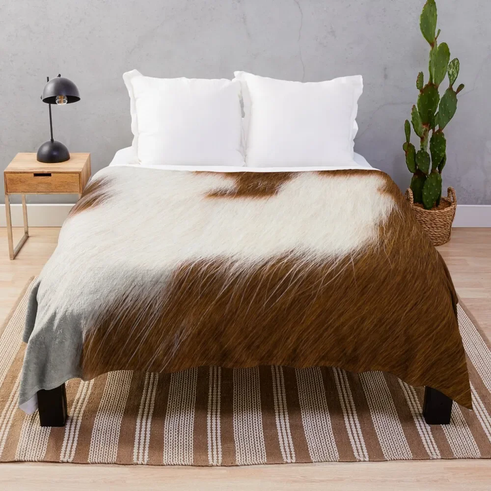 

Brown and White Cowhide image Throw Blanket