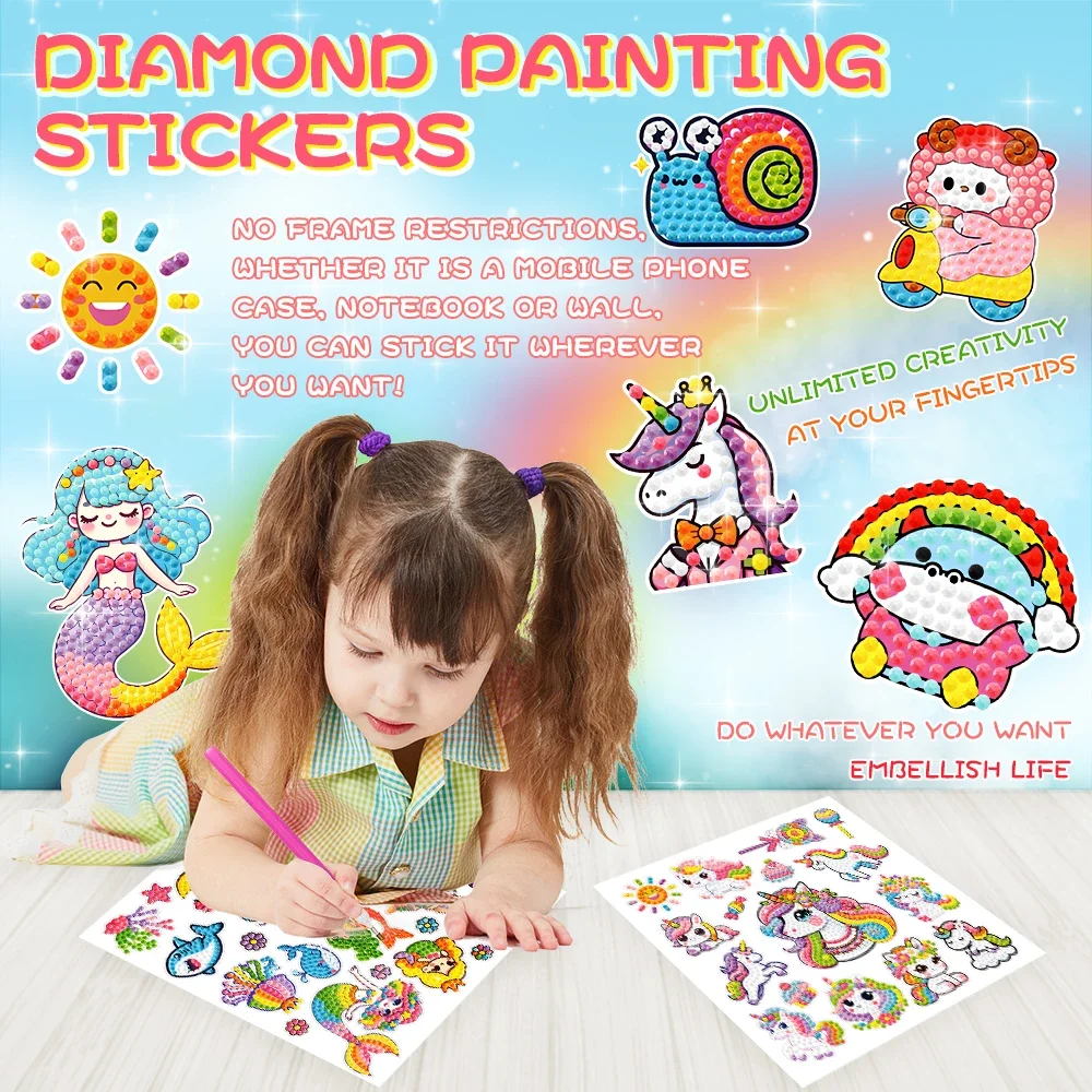 Pegatinas de pintura de diamantes para niños, juego de pegatinas de mosaico de animales de dibujos animados, regalos hechos a mano, manualidades para niños