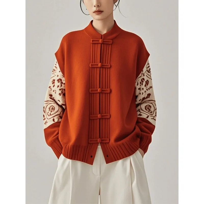 2025年新作 中国風レディース唐装ジャケット ラウンドネック 長袖 レトロ 冬 厚手トップス