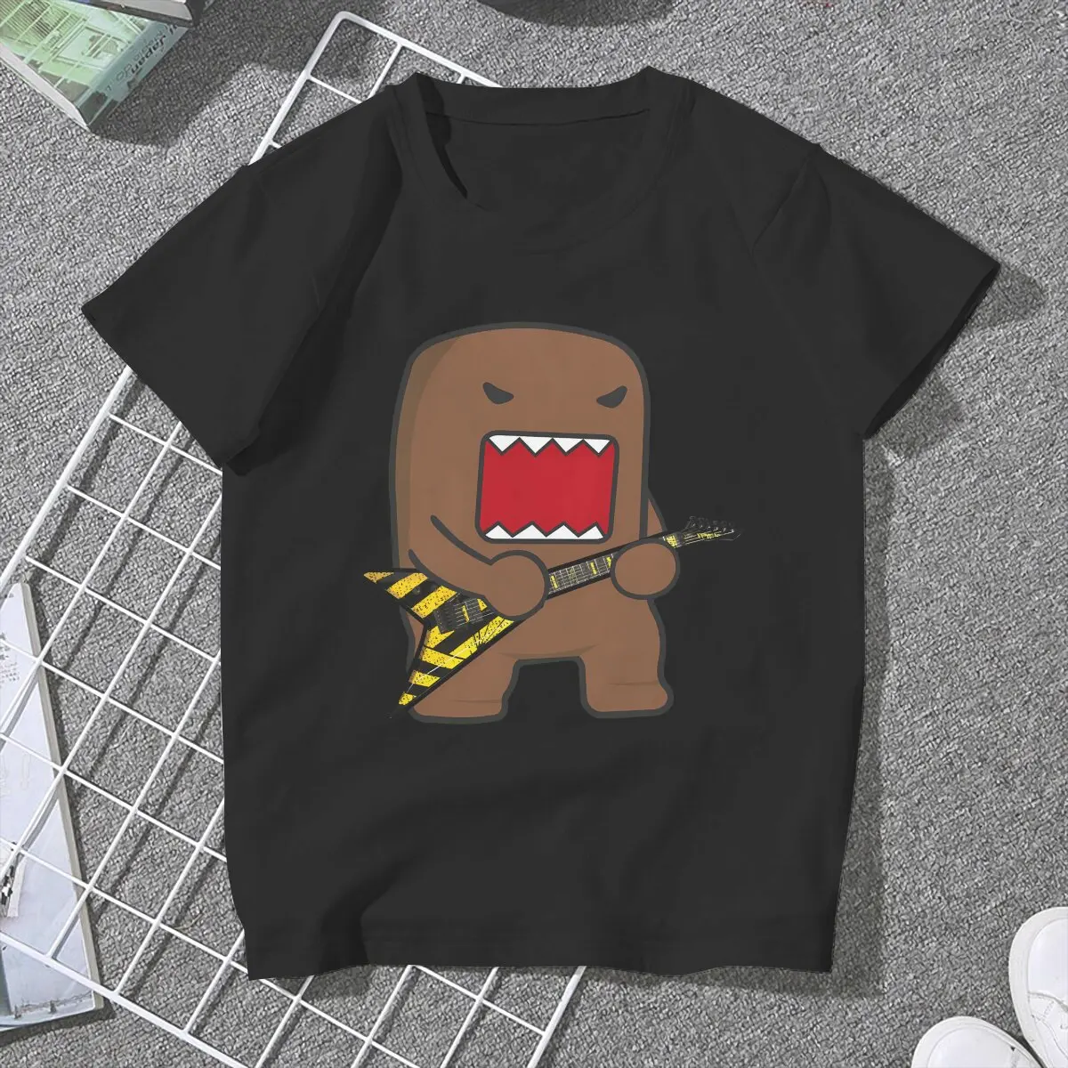 Anime Domo Kun Play The Guitar T Shirt Fashion Women's Tees Summer Harajuku O-Neck Polyester TShirt