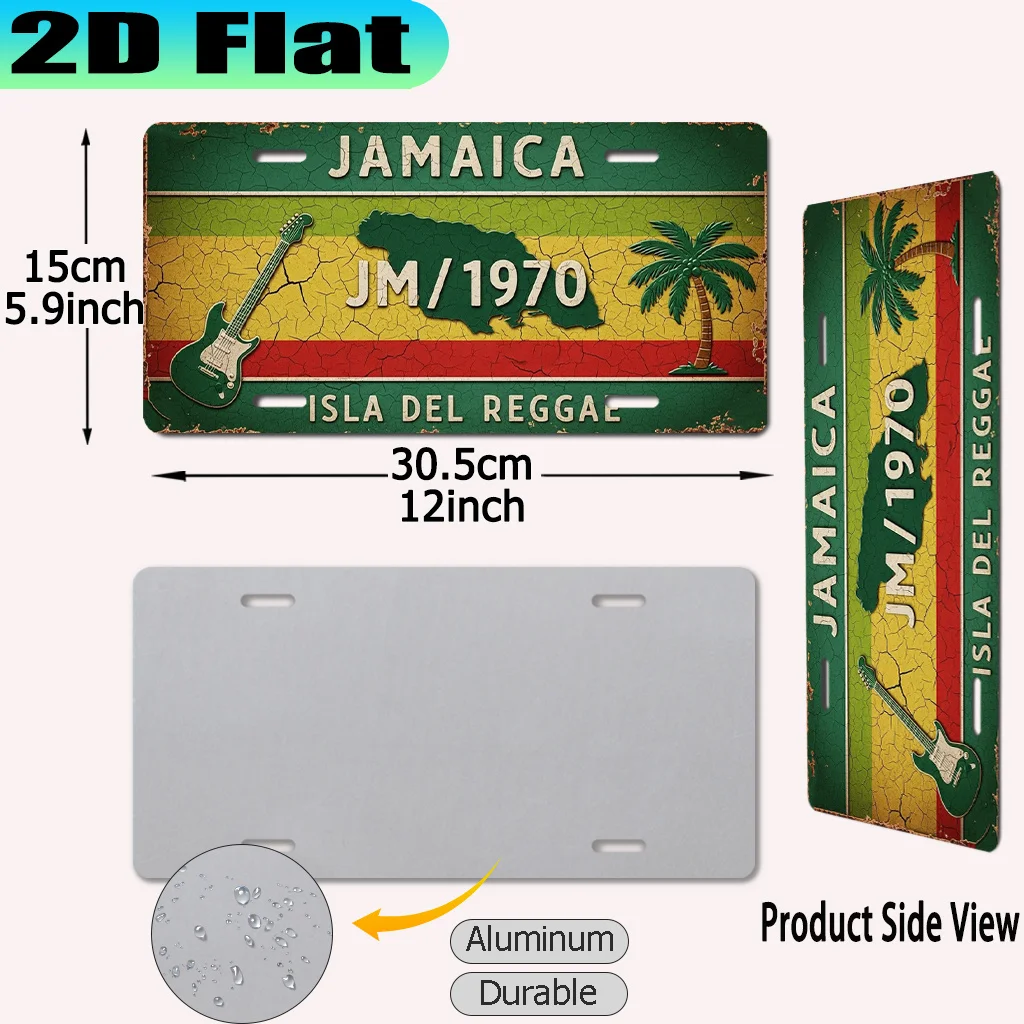 2D Flat, 2D Flat - [2D Flat] 2D Plane - A Vintage Aluminum Sign from Jamaica Isla Del Reggae | 12.0X6.0inch, 2D Printed, Decorat