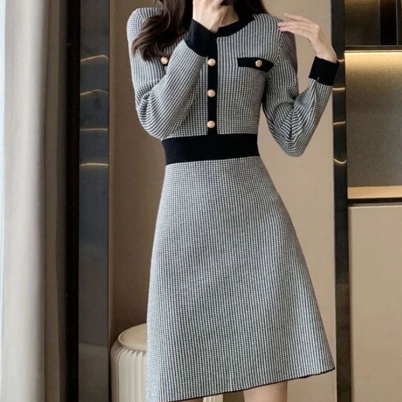 Knee Length A Line Cover Up Midi Female Knit Dress One-piece Women's Crochet Dresses Kpop Harajuku Cheap Casual Korean Style G X