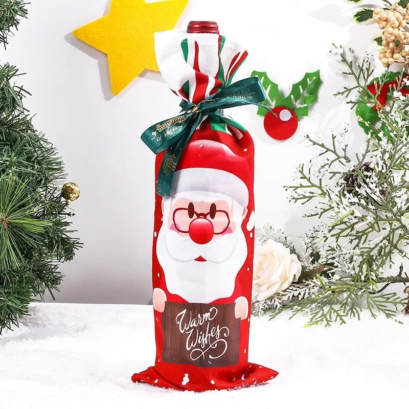 Red Christmas Wine Bottle Cover Cartoon Santa Claus Snowman Elk Xmas Ornaments Noel Merry Christma Dinner Table Decor Natal 2024