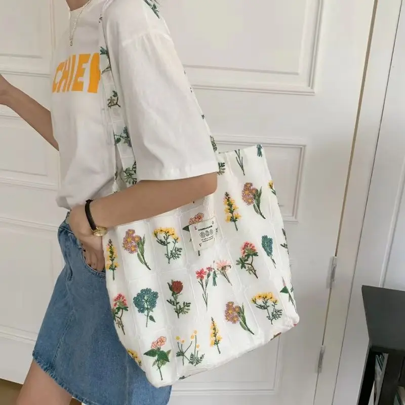 Sacs à imprimé floral vintage pour femmes, sacs à la mode, style coréen, sac en nylon, sac à provisions décontracté pour étudiants, nouveau, 2023